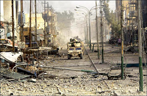 The rubble of an Iraqi neighborhood